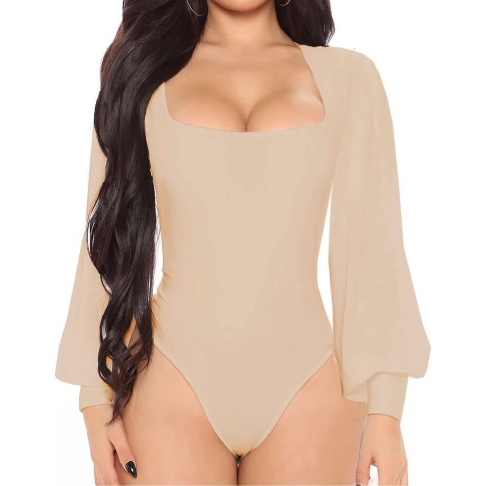NEW Square Neck Long Sleeve Lantern Sleeve Bodysuit S